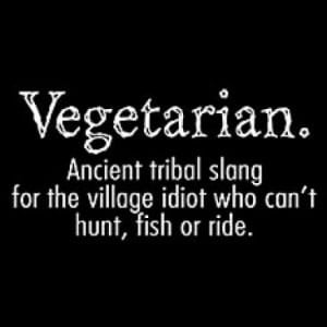 A vegetarian definition t-shirt is shown.