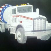 A white truck with an american flag on the side.