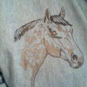 A horse is drawn on the fabric.