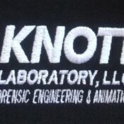 A black shirt with the words " knott laboratory, llc forensic engineering & animation."