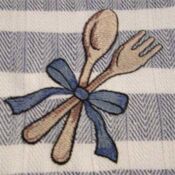 A close up of the fork and spoon on a towel