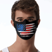 Person wearing distressed American flag face mask