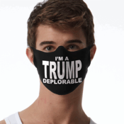 Person wearing "I'm a Trump Deplorable" face mask