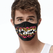 Black face mask with cartoon monster teeth