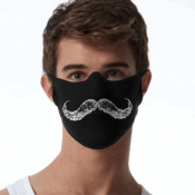 Black face mask with white mustache print