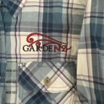 Blue plaid shirt with embroidered pocket logo
