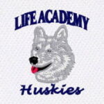 Life Academy Huskies wolf mascot logo