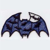 Blue embroidered bat patch with crescent moon