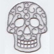 Embroidered lace skull with swirl pattern
