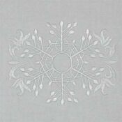 A white snowflake with leaves on it.