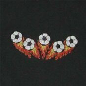 Row of five flaming soccer balls