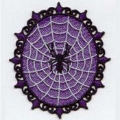 Purple embroidered spiderweb patch with black spider