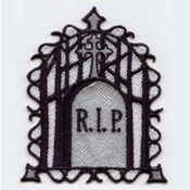 Black embroidered R.I.P. gothic tombstone patch
