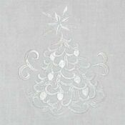 A white christmas tree with swirls and leaves.