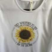 White t-shirt with sunflower and empowering quote