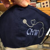 Navy face mask with stethoscope embroidery