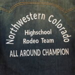 Denim jacket embroidered Northwestern Colorado rodeo champion