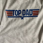 Gray tee with "TOP DAD" patriotic emblem