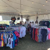 Clothing racks in tented outdoor market