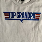 White T-shirt with "Top Grandpa" patriotic graphic